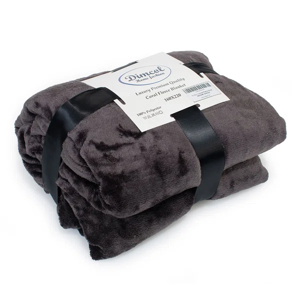 Κουβέρτα Fleece Μονή (160x220) Dimcol Solid 08 Grey-Black