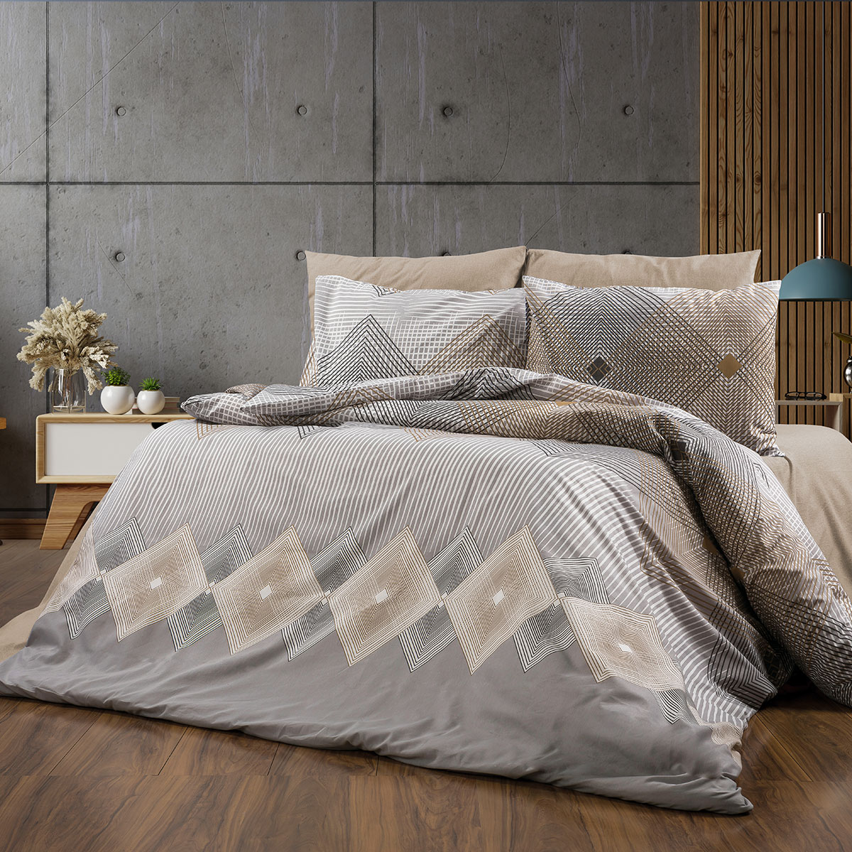 Παπλωματοθήκη Υπέρδιπλη (220x240) Dimcol Καλλιρόη 603 Grey-Mocha