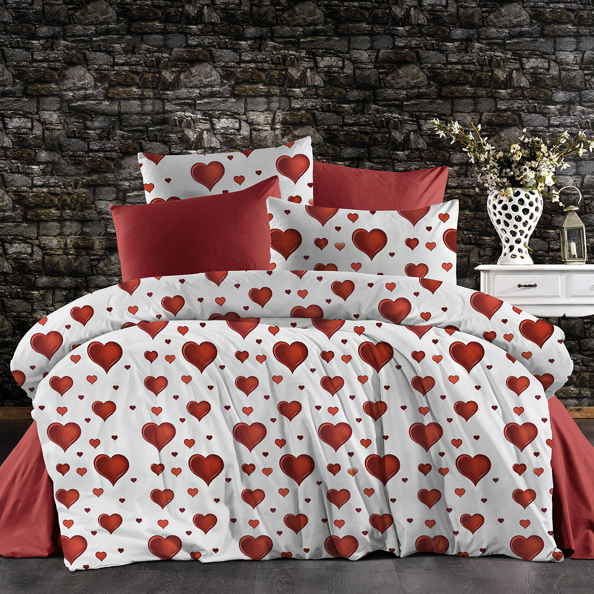 Σεντόνια Υπέρδιπλα (Σετ 240x270) Dimcol Πάθος 607 White-Red