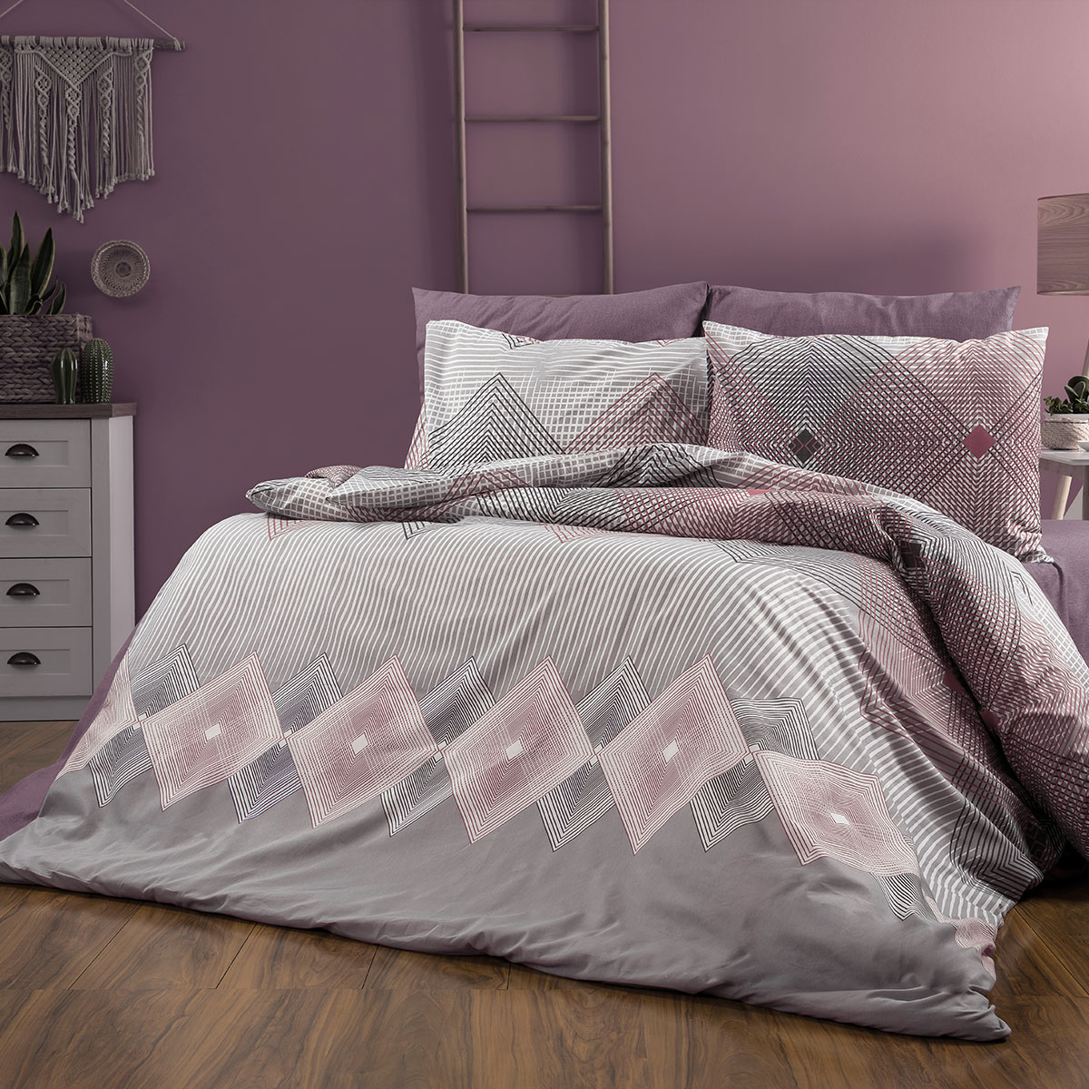 Σεντόνια Υπέρδιπλα (Σετ 220x240) Dimcol Καλλιρόη 606 Grey-Burgundy