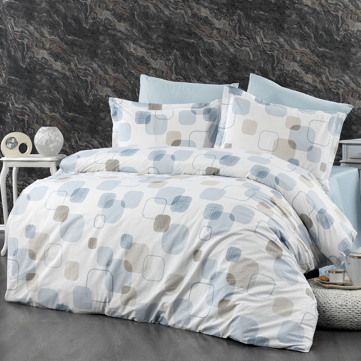 Σεντόνια Υπέρδιπλα (Σετ 220x240) Dimcol Μελίνα 707 White-Light Blue