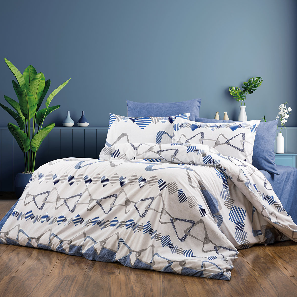 Σεντόνια Μονά (Σετ 160x240) Dimcol Δαρεία 489 White-Blue