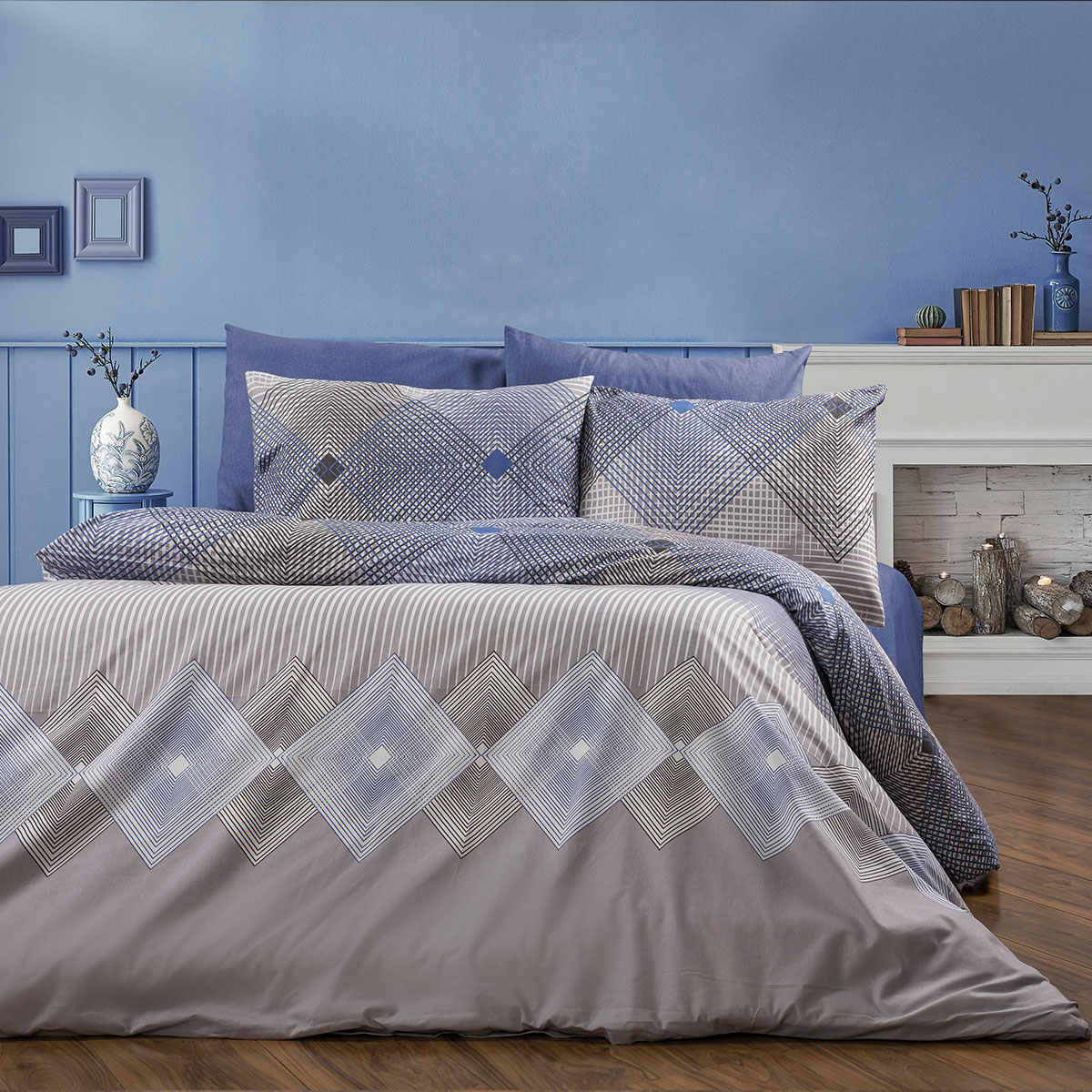 Σεντόνια Μονά (Σετ 160x240) Dimcol Καλλιρόη 604 Grey-Blue