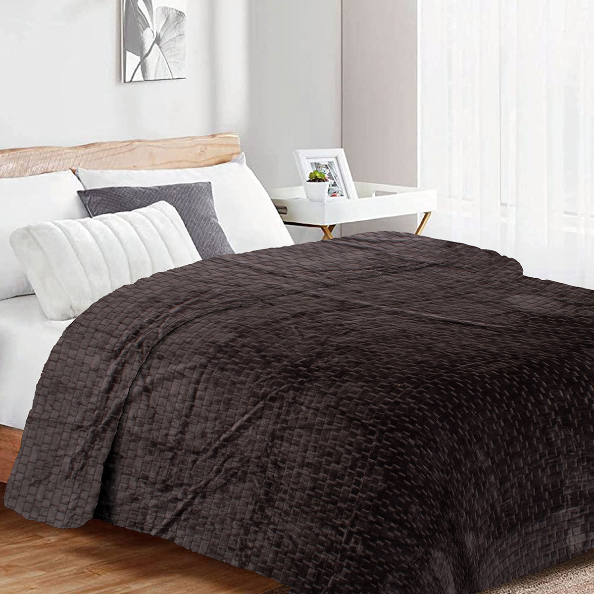 Κουβέρτα Fleece Μονή (160x220) Dimcol Brick 08 Grey-Black