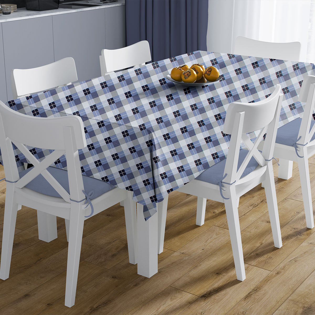 Αλέκιαστο Τραπεζομάντηλο (180x300) Dimcol Checkered 468 Blue