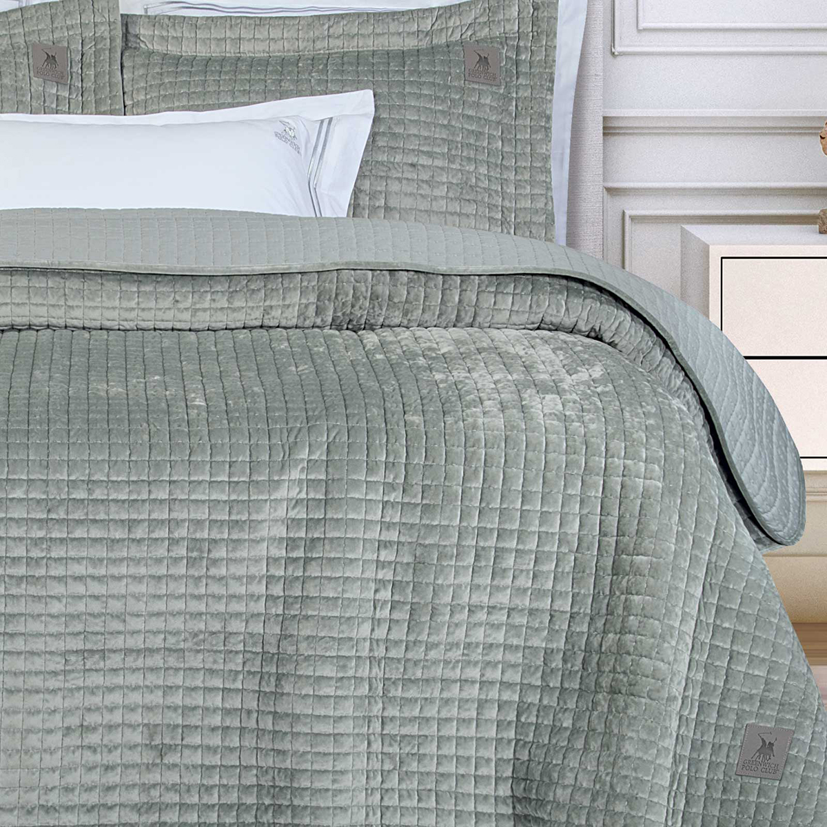 Κουβερτόριο King Size (240X250) Greenwich Polo Club Classic 4430 Sage Green Λευκά Είδη Κρεβατοκάμαρας Κουβέρτες Κουβερτόρια - Ριχτάρια Κρεβατιού 