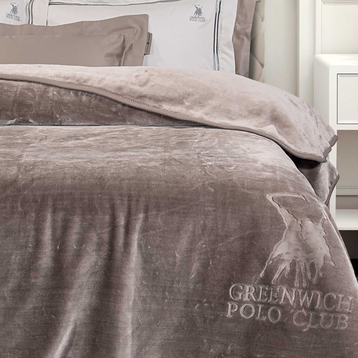 Κουβέρτα Βελουτέ Μονή (160X240) Greenwich Polo Club Essential 3497 Taupe Λευκά Είδη Κρεβατοκάμαρας Κουβέρτες Μονές Spitishop