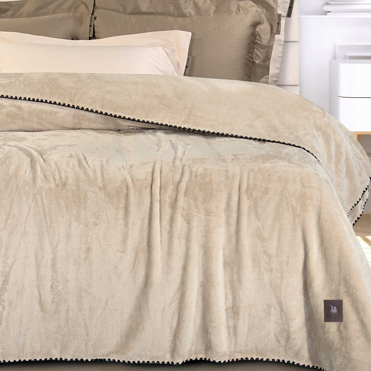 Κουβέρτα Fleece Υπέρδιπλη (220X240) Greenwich Polo Club Essential 4438 Beige Λευκά Είδη Κρεβατοκάμαρας Κουβέρτες Υπέρδιπλες Spitishop