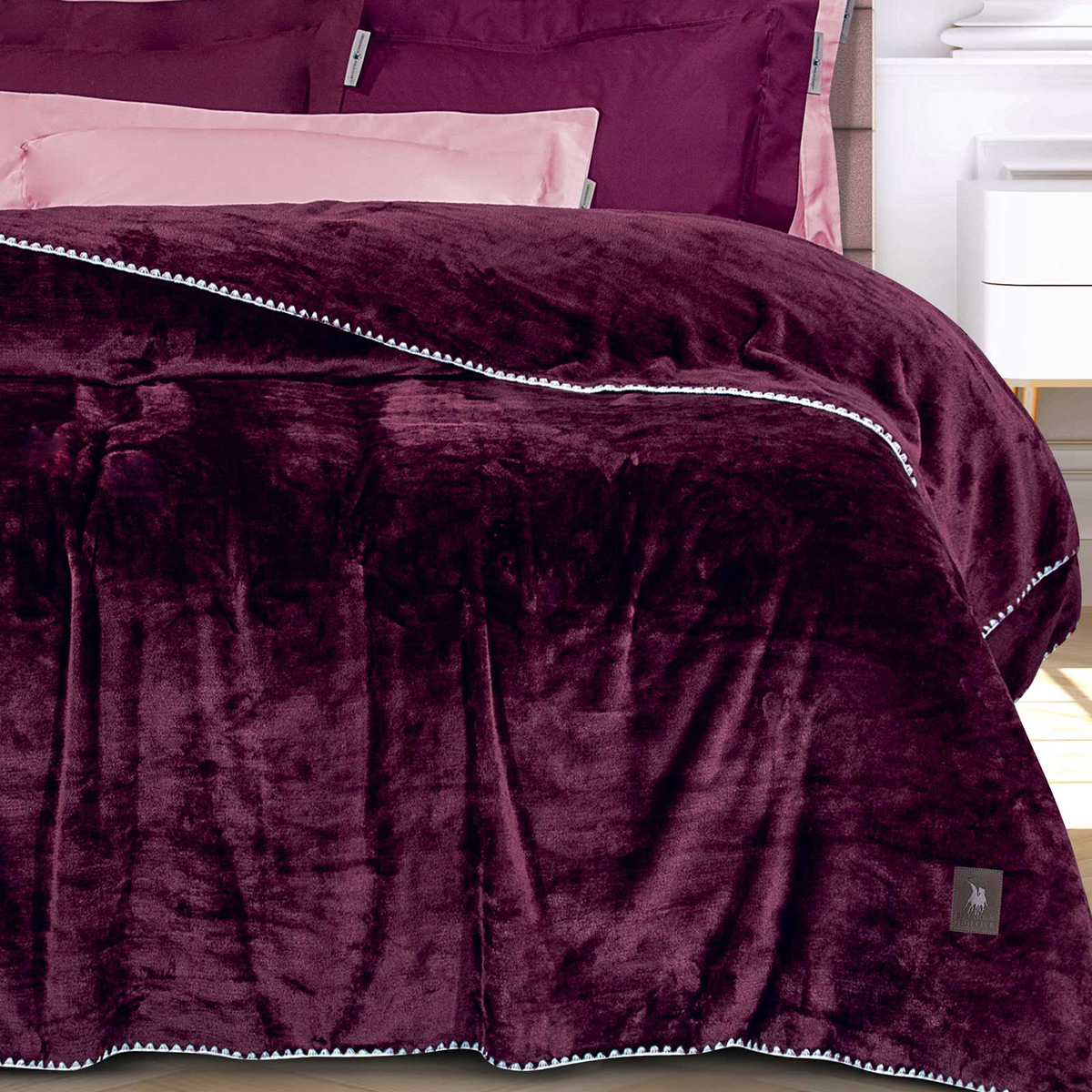 Κουβέρτα Fleece Υπέρδιπλη (220X240) Greenwich Polo Club Essential 4440 Bordeaux Λευκά Είδη Κρεβατοκάμαρας Κουβέρτες Υπέρδιπλες Spitishop