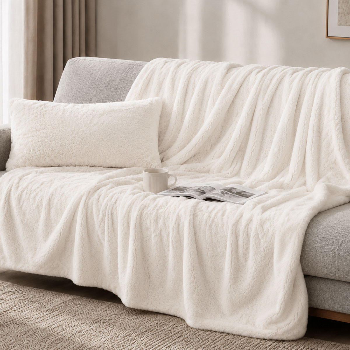 Ριχτάρι Καναπέ Διθέσιου Γούνινο (160x240) Pol Rugs & Mats Rabbit Cream