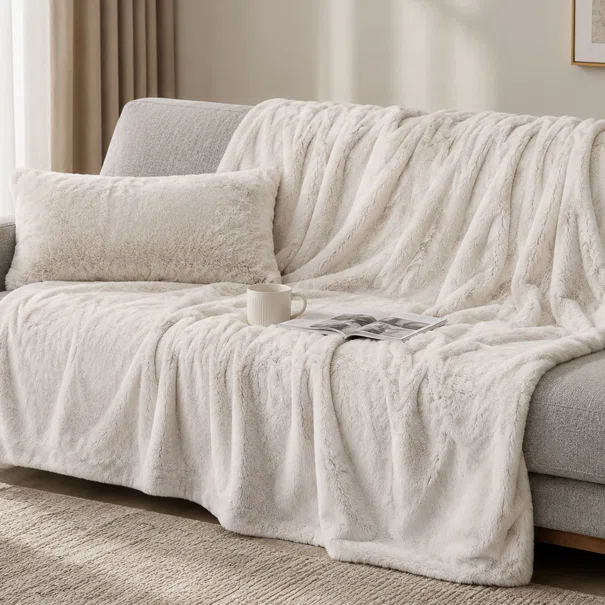 Ριχτάρι Καναπέ Διθέσιου Γούνινο (160x240) Pol Rugs & Mats Rabbit Ivory