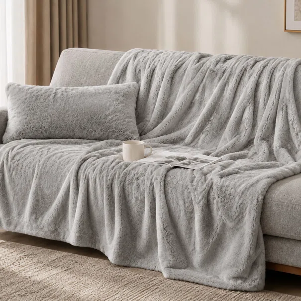 Ριχτάρι Καναπέ Τριθέσιου Γούνινο (180x280) Pol Rugs & Mats Rabbit Silver
