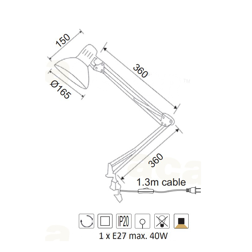 Πορτατίφ με Σφιγκτήρα Aca Penna Sf606Bg Grey Φωτιστικά Επιτραπέζια Γραφείου Spitishop