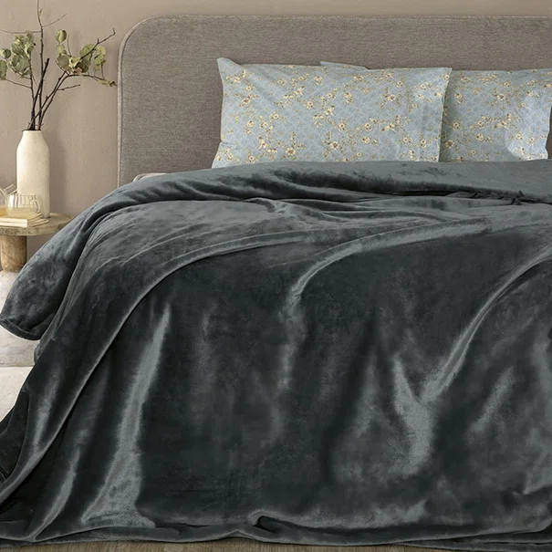 Κουβέρτα Fleece Μονή (160x220) Palamaiki Lucy Coal
