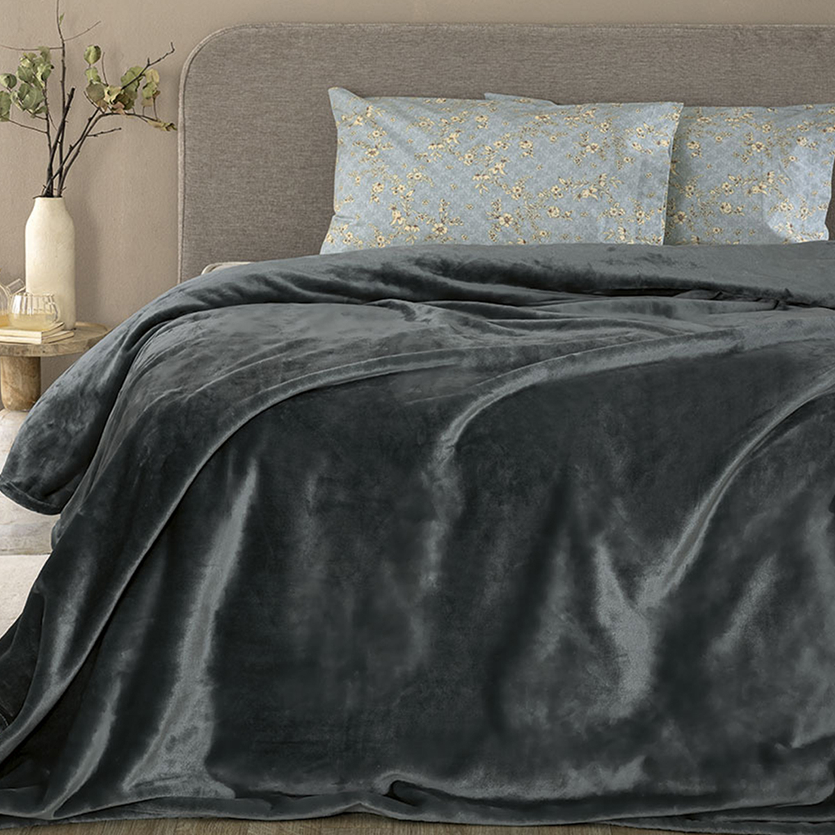 Κουβέρτα Fleece Υπέρδιπλη (220x240) Palamaiki Lucy Coal
