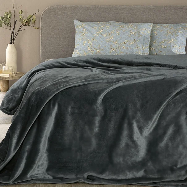 Κουβέρτα Fleece Υπέρδιπλη (220x240) Palamaiki Lucy Coal
