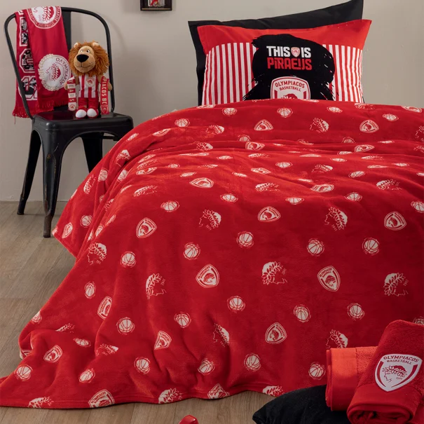 Κουβέρτα Fleece Μονή Με Γουνάκι (160x220) Palamaiki Olympiacos BL
