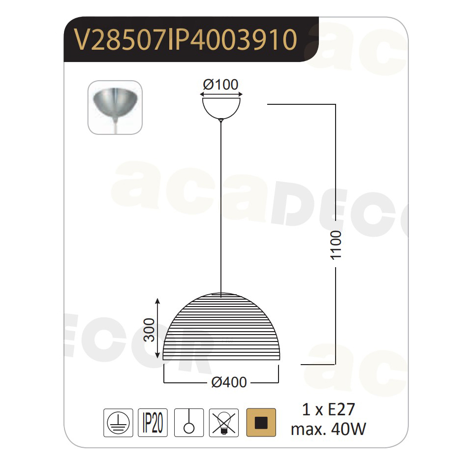 Φωτιστικό Οροφής Μονόφωτο Aca Zinc V28507Ip40 Nickel Φωτιστικά Κρεμαστά Spitishop