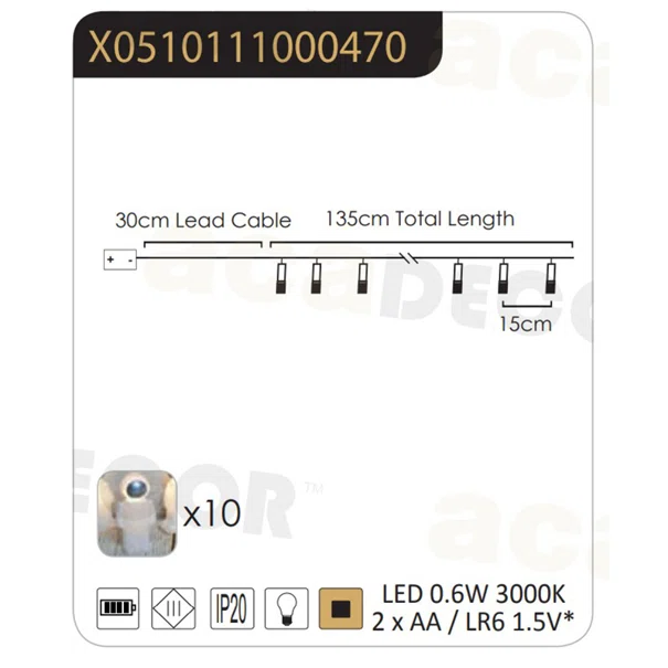 Διακοσμητική Γιρλάντα Μπαταρίας Με 10 LED Φωτάκια Aca X05101110 Spacemen