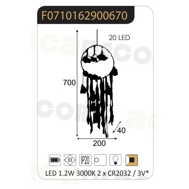 Διακοσμητικό Τοίχου Με Led Aca Holma F07101629 Dream Catcher