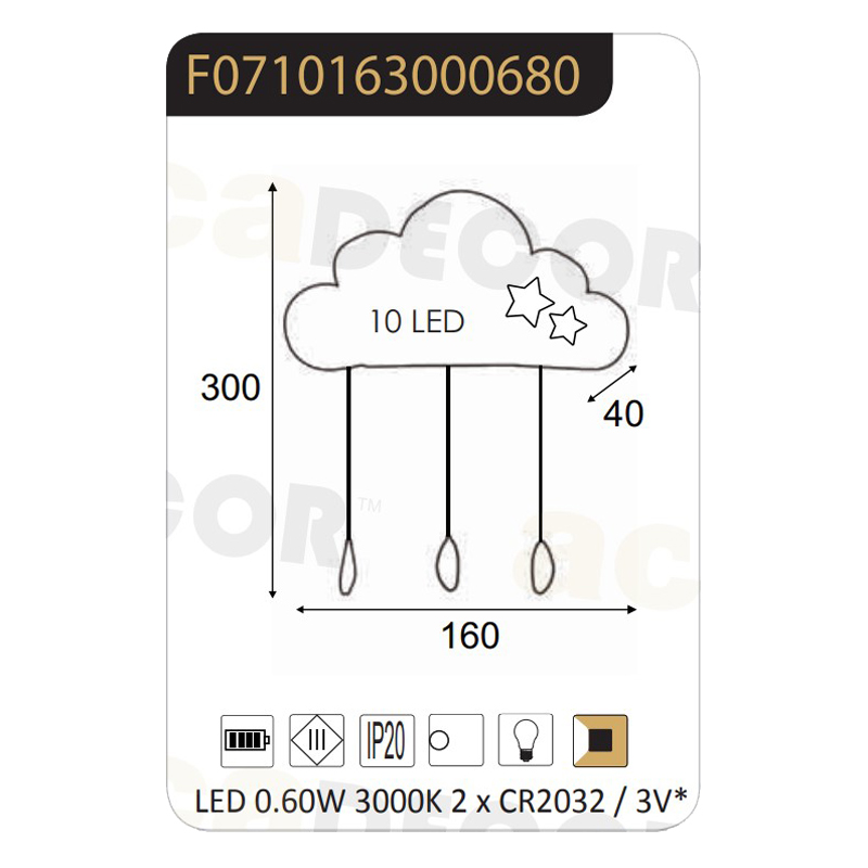 Διακοσμητικό Τοίχου Με Led Aca Holma F07101630 Cloud