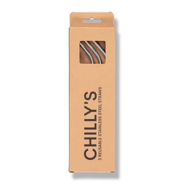 Καλαμάκια Μεταλλικά + Βουρτσάκι (Σετ 4τμχ) Chilly's Reusable Stainless Steel Straws