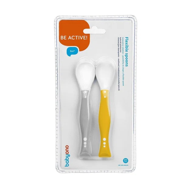 Κουτάλια Φαγητού (Σετ 2τμχ) BabyOno Grey-Yellow BN1066/05