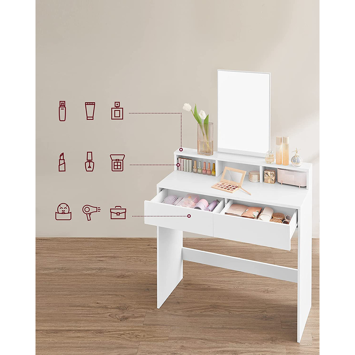 Μπουντουάρ με Καθρέφτη (80X40X140) Vasagle Rdt113Wb01 Έπιπλα Κρεβατοκάμαρας & Τουαλέτες Spitishop