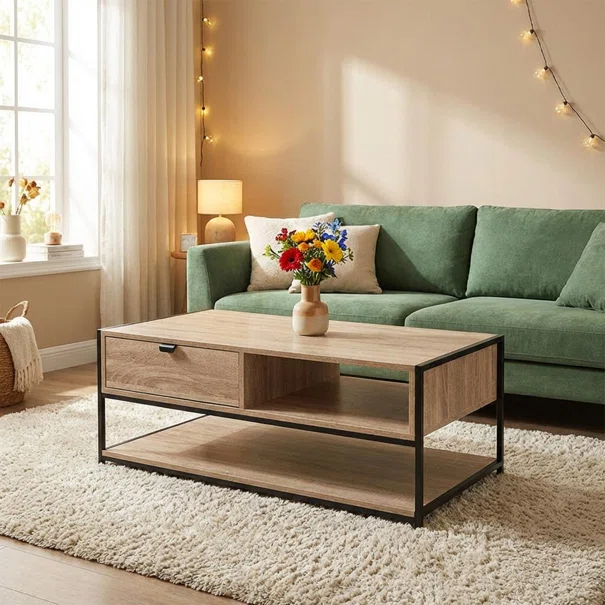 Τραπέζι Σαλονιού Με Συρτάρι + Ράφι (100x50x40) F-V Coffee Table Aliaj 181377