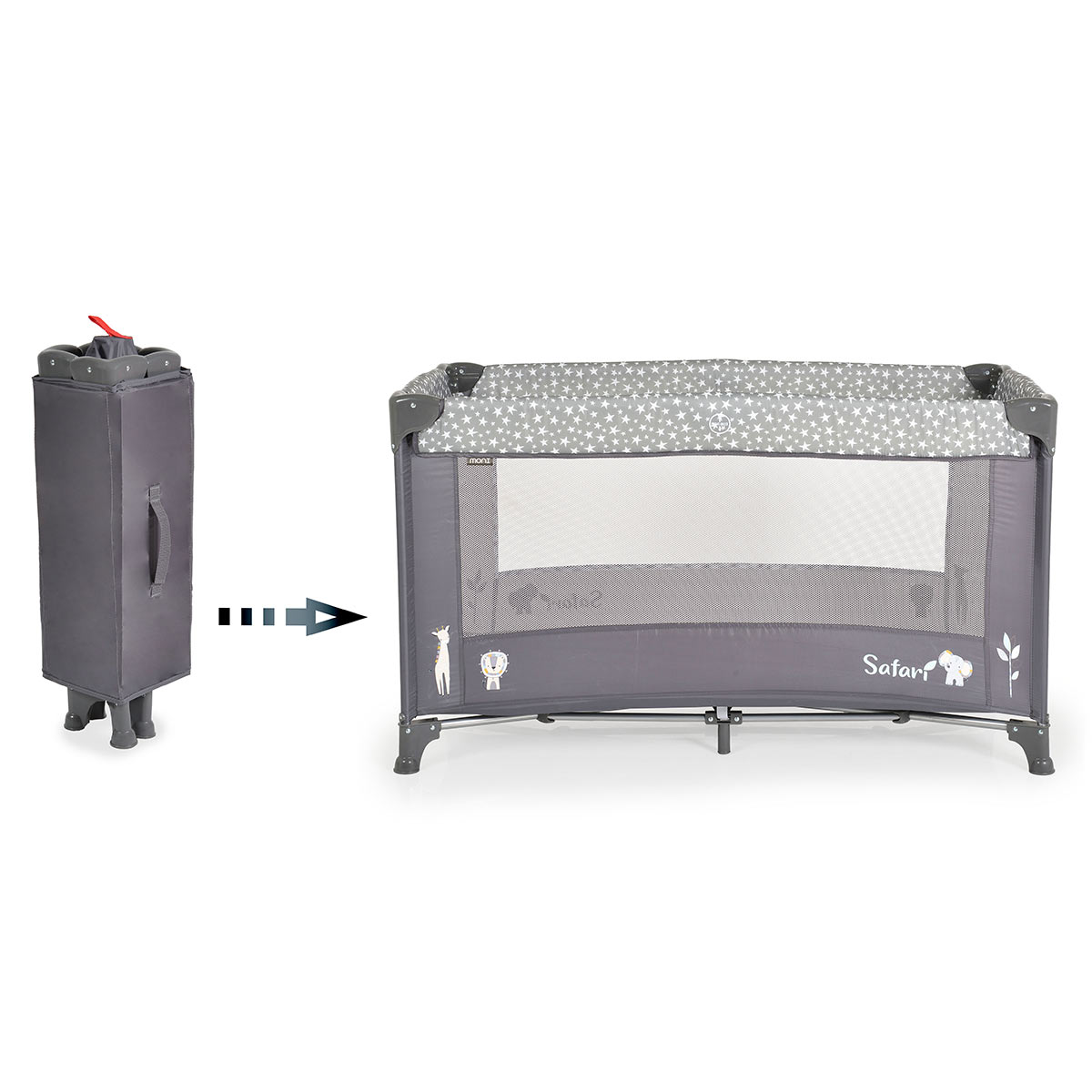 Παρκοκρέβατο (0+ Μηνών Έως 15Kg) Moni Safari Graphite Άμεσα Διαθέσιμα Βρεφικά Είδη Spitishop