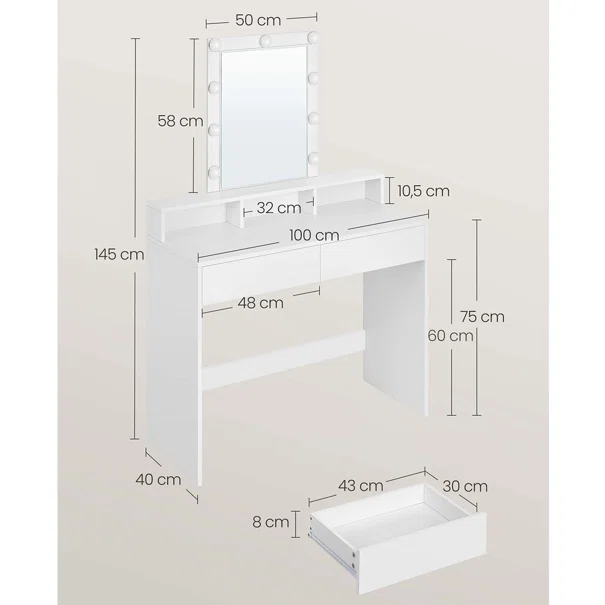 Μπουντουάρ Με Καθρέφτη & Φως (100x40x145) Vasagle RDT164W01