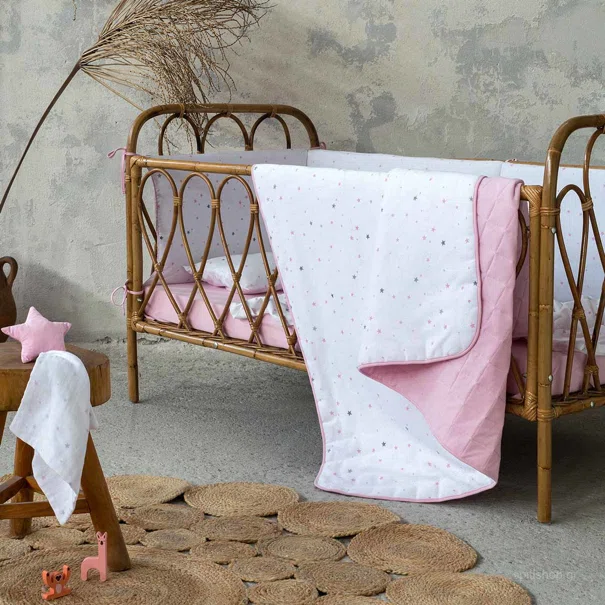 Κουβερλί Μακό Κούνιας (100x140) 2 Όψεων Nima Baby Nene Pink