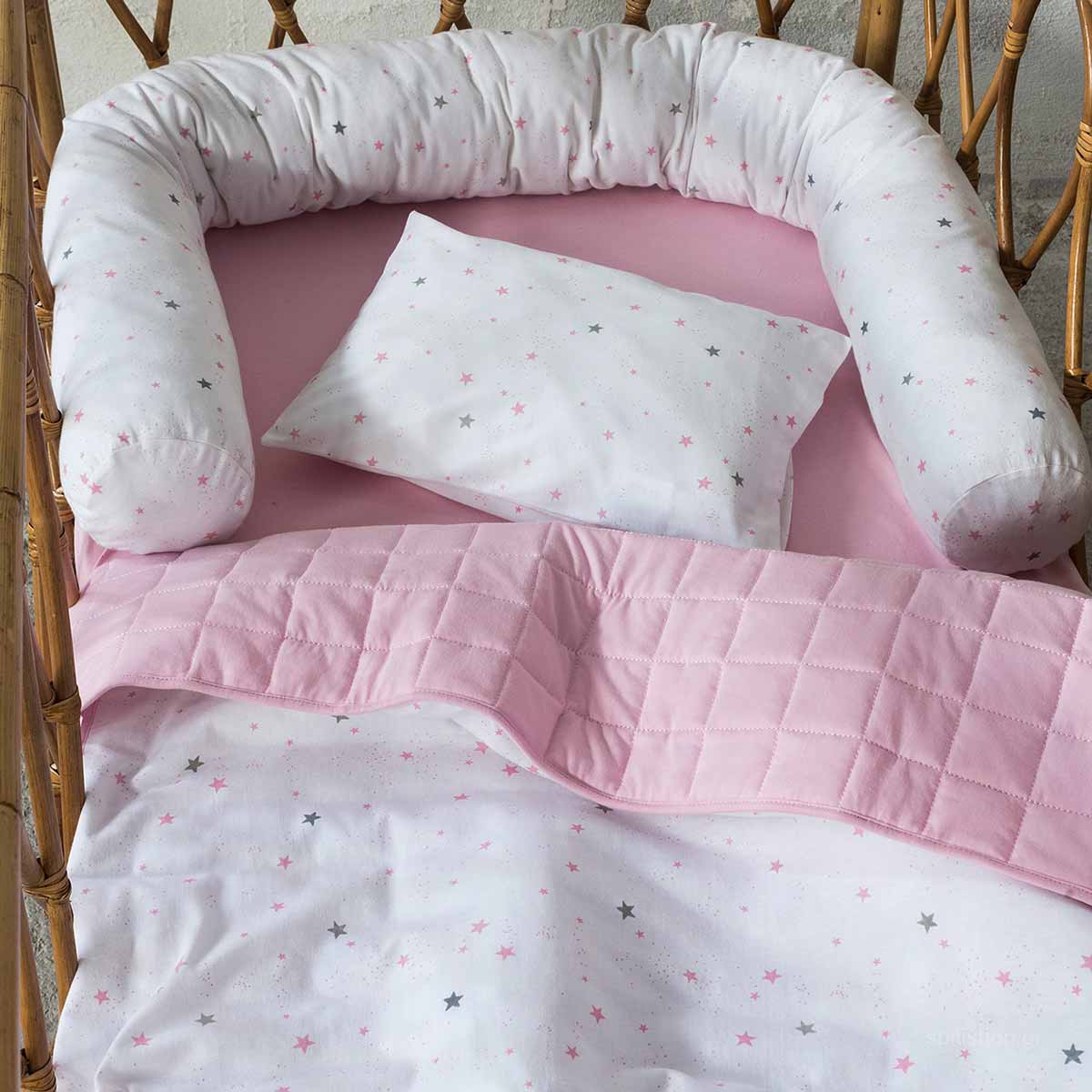 Κουβερλί Μακό Κούνιας (100X140) 2 Όψεων Nima Baby Nene Pink Βρεφικά Προίκα Μωρού Spitishop