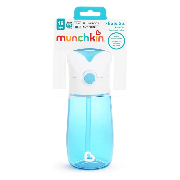 Παγούρι 355ml Με Καλαμάκι Munchkin Flip & Go Blue