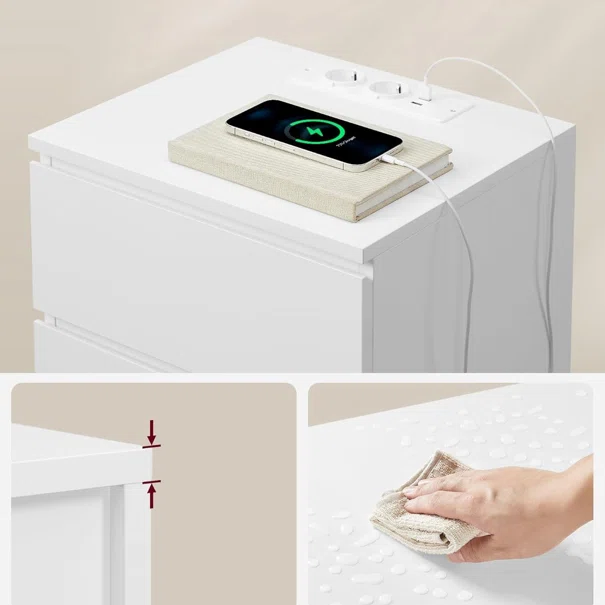 Κομοδίνο Με Ενσωματωμένες Πρίζες & USB (40x35x59) Vasagle LET631W14V2