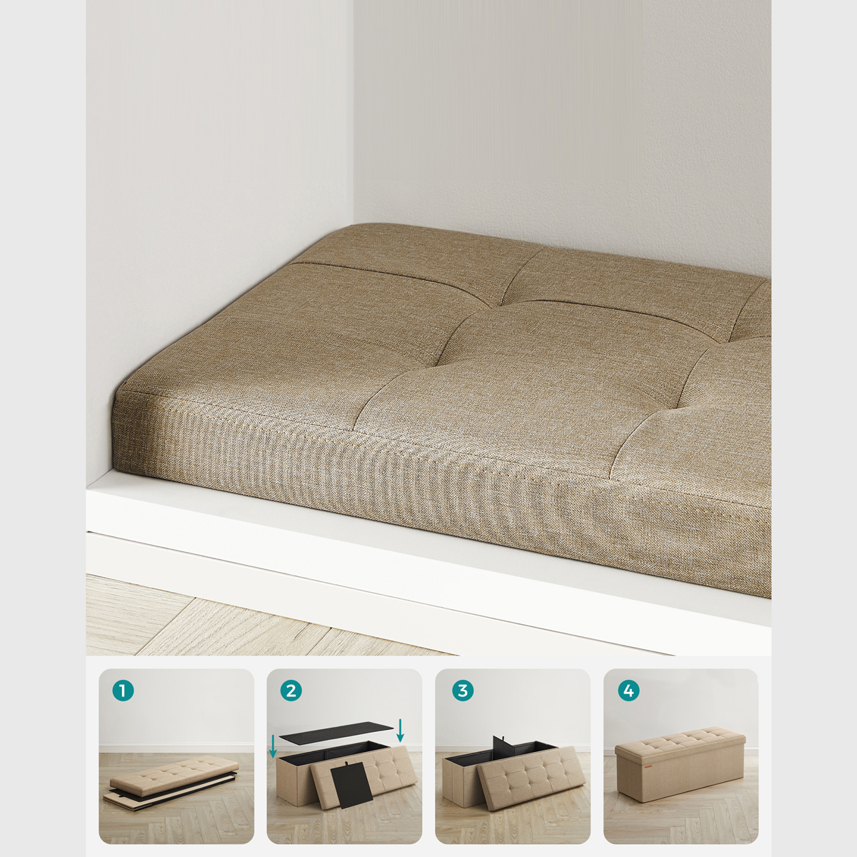 Ταμπουρέ με Αποθηκευτικό Χώρο (110X38X38) Songmics Lsf077R01V2 Έπιπλα Σκαμπό Κρεβατοκάμαρας Spitishop