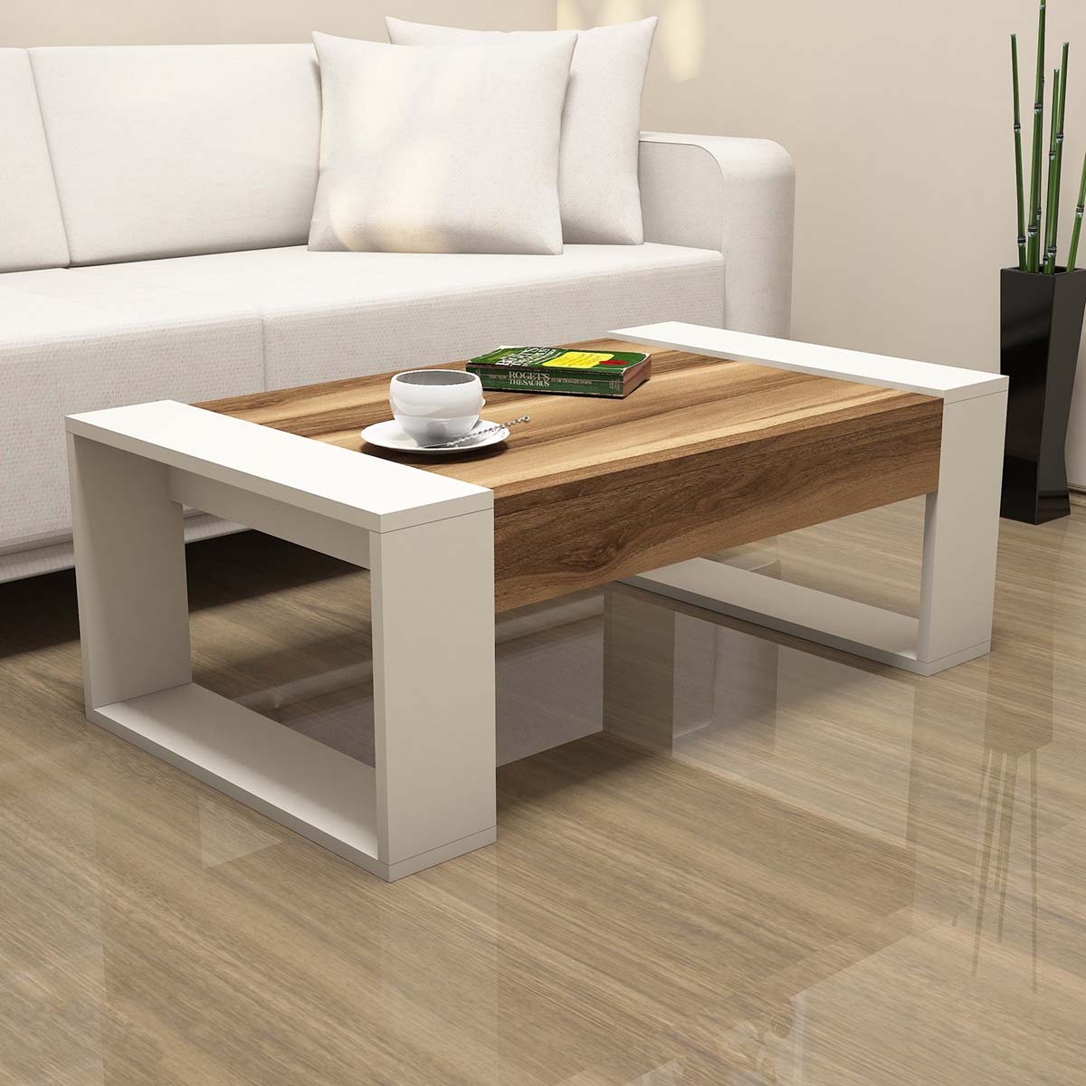 Τραπέζι Σαλονιού (102x60x37.6) A-G Venus 845HCT2819 Walnut Cream