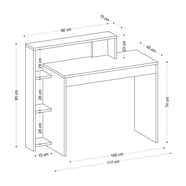 Γραφείο Με Ράφια (95x45x117) A-G Uma 393MRD1302 Oak