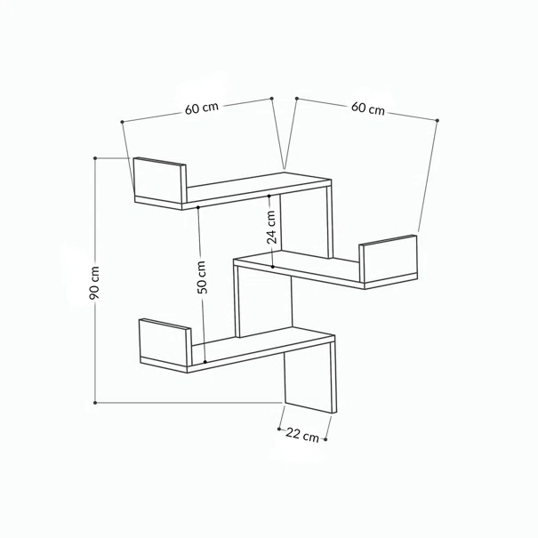 Γωνιακή Ραφιέρα Τοίχου 3 Θέσεων (60x60x90) A-G Luksa 776HMS1713 White