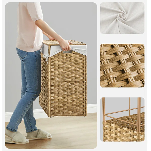 Καλάθι Απλύτων 3 Θέσεων Με Ροδάκια (66x33x66) Songmics LCB363N01