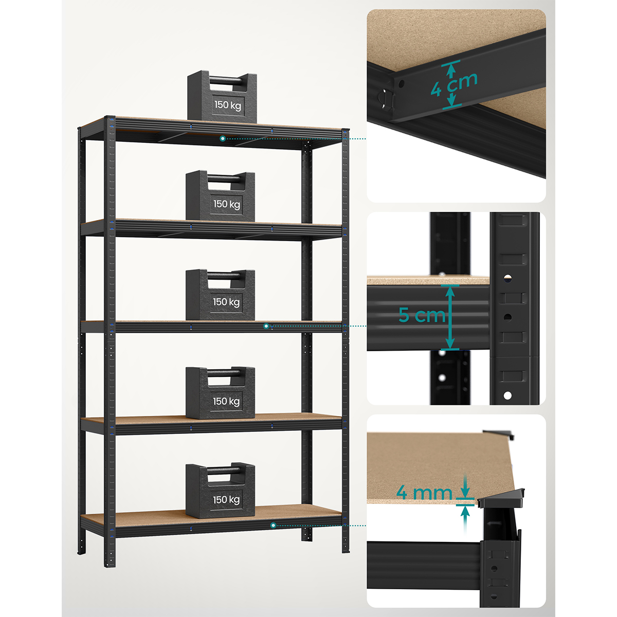 Μεταλλική Ραφιέρα Δαπέδου 5 Θέσεων (120x60x200) Songmics GLR060B01