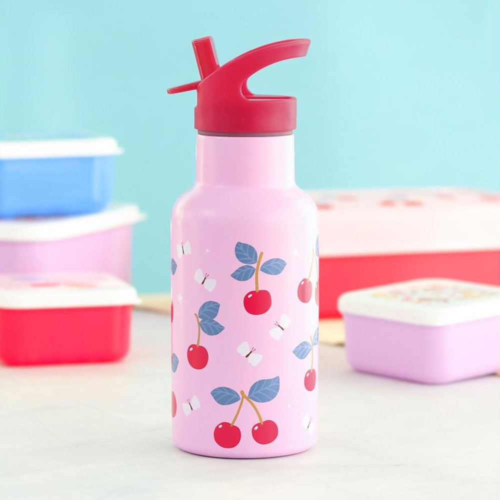 Παγούρι - Θερμός 350ml Με Καλαμάκι Α Little Lovely Company Cherries DBSSCH88