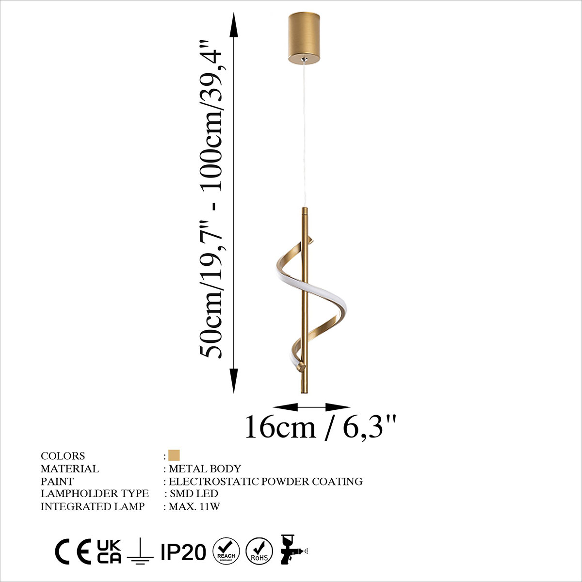 Φωτιστικό Οροφής Μονόφωτο Led A-G Likma 119Frs1514 Gold Φωτιστικά Κρεμαστά Spitishop