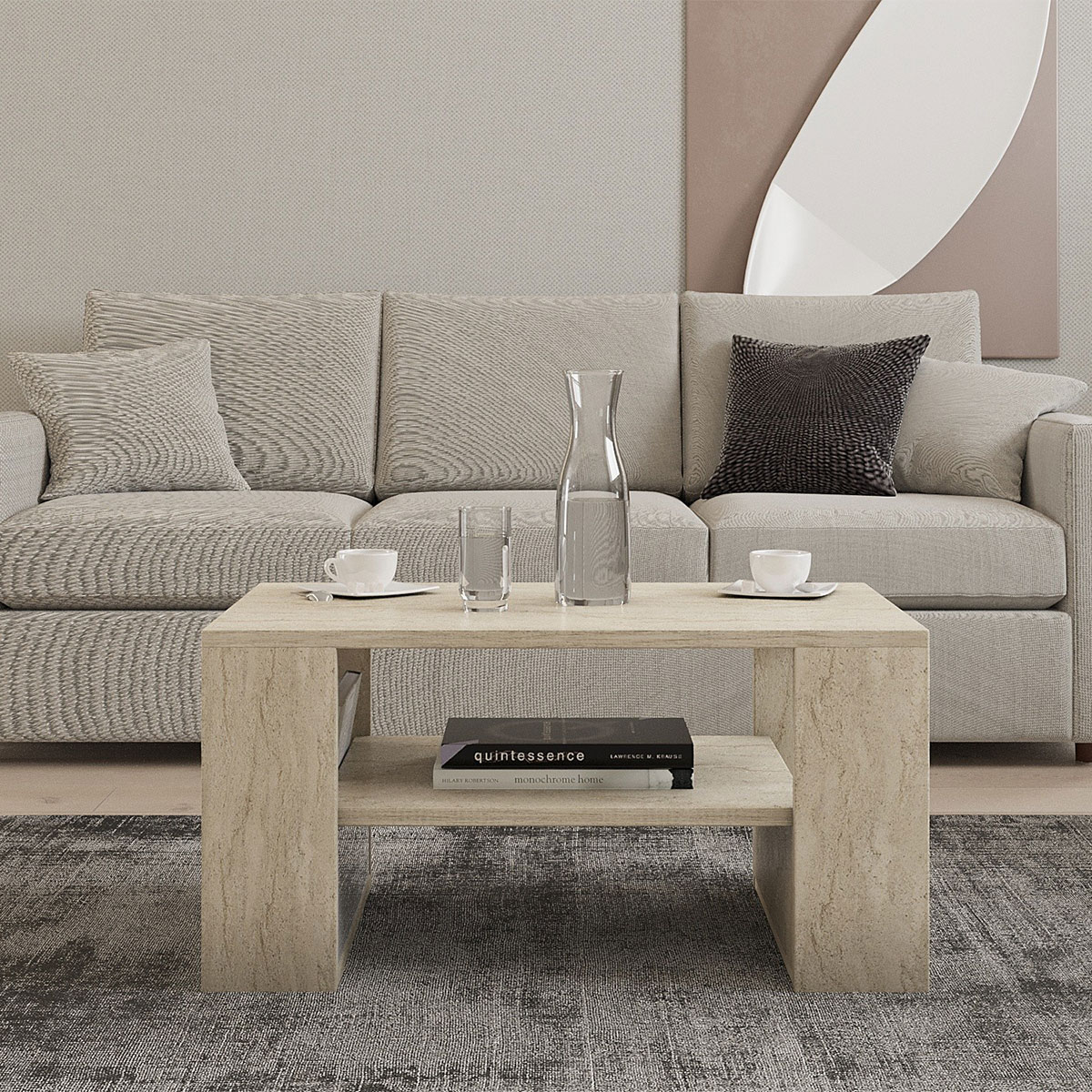 Τραπέζι Σαλονιού Με 3 Ράφια (80x50x40) A-G Iris 495SSE2113 Marble