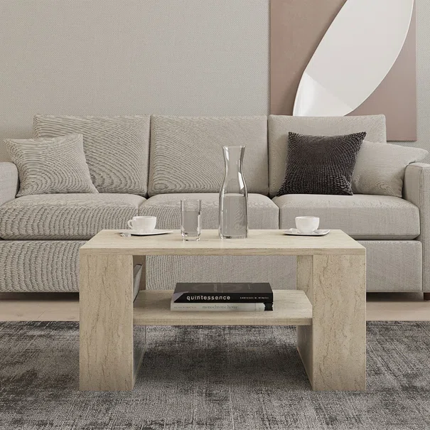 Τραπέζι Σαλονιού Με 3 Ράφια (80x50x40) A-G Iris 495SSE2113 Marble
