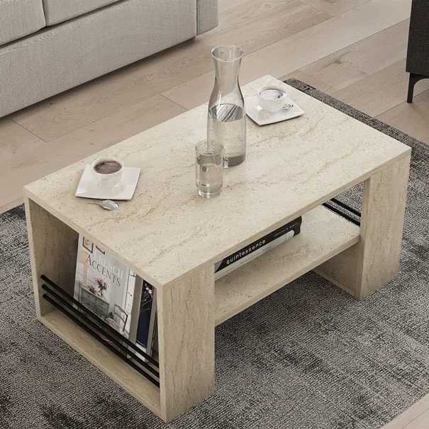 Τραπέζι Σαλονιού Με 3 Ράφια (80x50x40) A-G Iris 495SSE2113 Marble