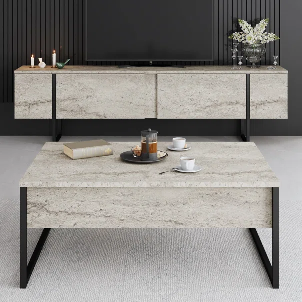 Τραπέζι Σαλονιού (90x60x40) A-G Luxe 618BLY1353 Travertine/Black