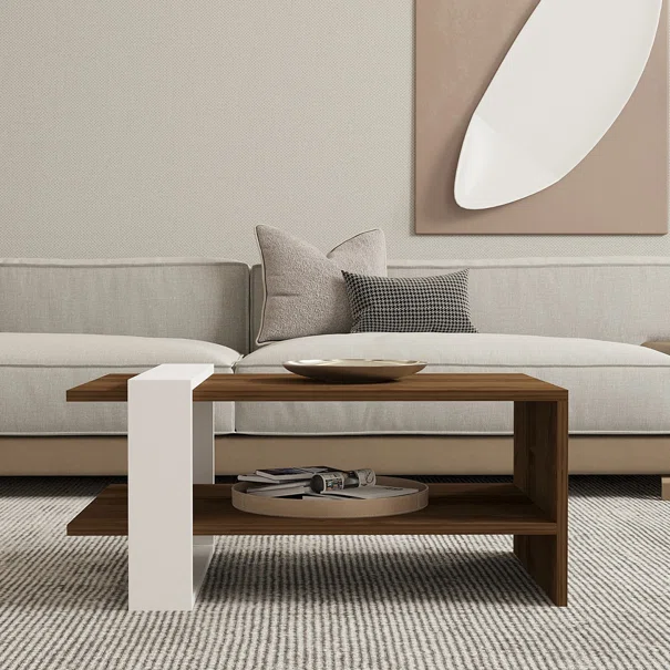 Τραπέζι Σαλονιού Με Ράφι (80x50x35) A-G Gaye 835PUQ2816 Walnut/White