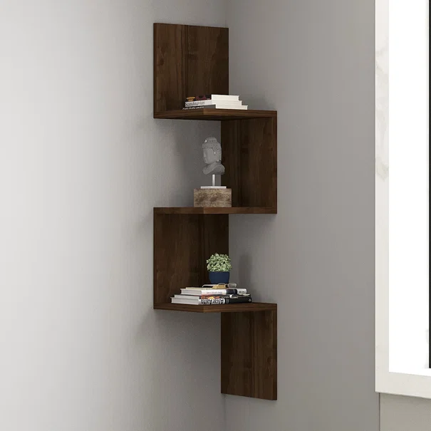 Γωνιακή Βιβλιοθήκη Τοίχου 3 Θέσεων (25x25x105.4) A-G Zikzak 835PUQ1634 Walnut