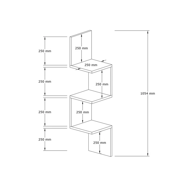 Γωνιακή Βιβλιοθήκη Τοίχου 3 Θέσεων (25x25x105.4) A-G Zikzak 835PUQ1634 Walnut